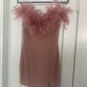 Boutique Strapless Dress with Feathers